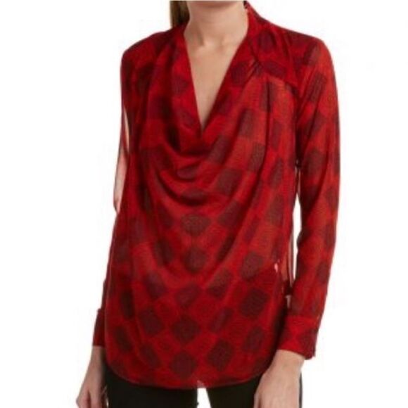 CAbi #3125 Diamond Blouse Cowl Neck
Keyhole Back Red Long Sleeve Size Small - Picture 1 of 9